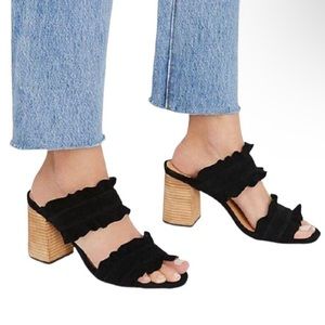 Free People Black Ruffle Heeled Sandals
